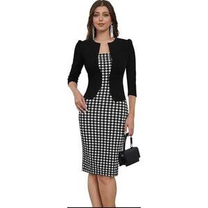 Business Elegant Geometric Floral Print 2 In 1 Dress Large